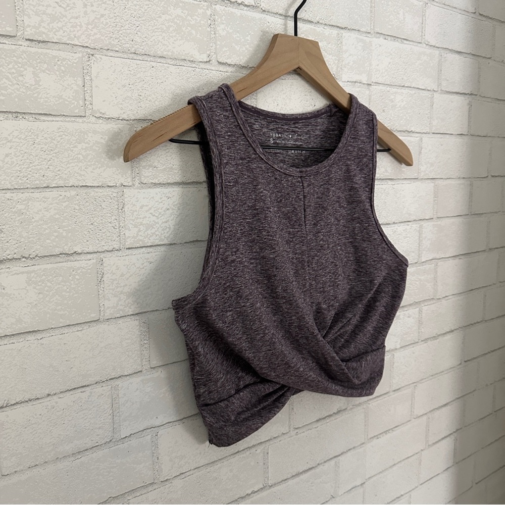 YOGALICIOUS LUX Heathered Maroon Twisted Front Bra Crop Top - Picture 3 of 7